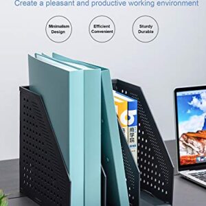 Leven Collapsible Magazine File Holder/Desk Organizer for Office Organization and Storage with 3 Vertical Compartments, Dark Grey,