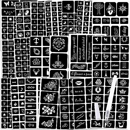 Konsait 629pcs Temporary Tattoos Stencils, Girls and Boys Glitter Tattoo Kit Templates Face Paint Stencils Body Art Stencil Stickers Pack for Adults Man Women Kids Teenager,20 Sheets