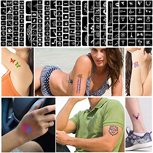 Konsait 629pcs Temporary Tattoos Stencils, Girls and Boys Glitter Tattoo Kit Templates Face Paint Stencils Body Art Stencil Stickers Pack for Adults Man Women Kids Teenager,20 Sheets