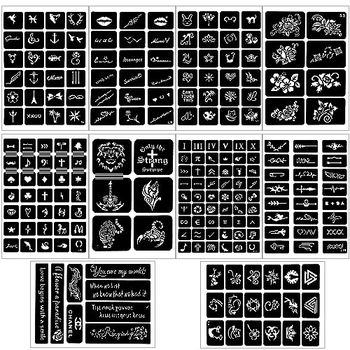 Konsait 629pcs Temporary Tattoos Stencils, Girls and Boys Glitter Tattoo Kit Templates Face Paint Stencils Body Art Stencil Stickers Pack for Adults Man Women Kids Teenager,20 Sheets