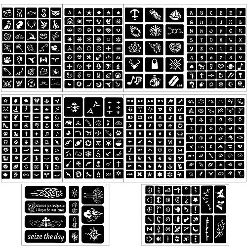 Konsait 629pcs Temporary Tattoos Stencils, Girls and Boys Glitter Tattoo Kit Templates Face Paint Stencils Body Art Stencil Stickers Pack for Adults Man Women Kids Teenager,20 Sheets