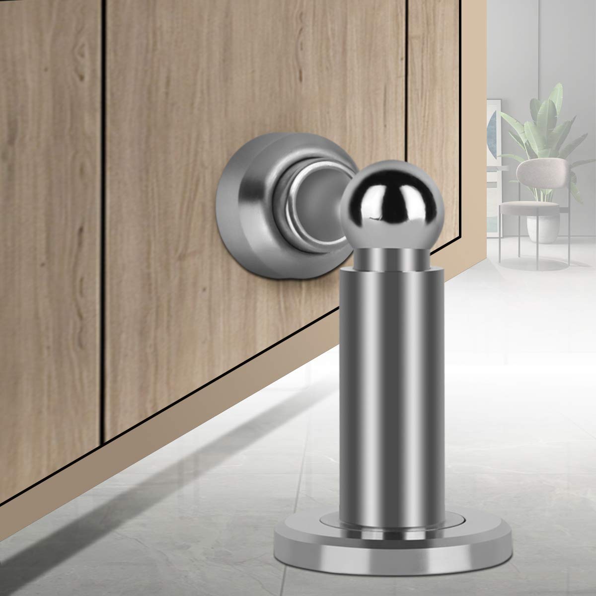 Hommyzone Adjustable Height Magnetic Door Stopper,Heavy Duty Magnetic Door Stop, 304 Stainless Steel Door Holder with Wall&Floor Mounted...(Silver)