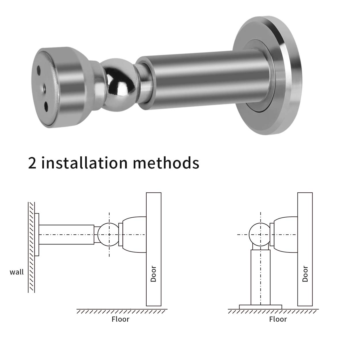 Hommyzone Adjustable Height Magnetic Door Stopper,Heavy Duty Magnetic Door Stop, 304 Stainless Steel Door Holder with Wall&Floor Mounted...(Silver)