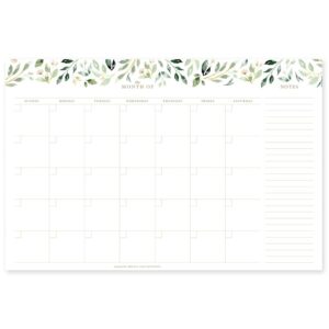 bliss collections monthly planner, greenery watercolor, undated desk calendar and planner for organizing and scheduling tasks, productivity tracker, goals, notes and to-do lists, 12"x18" (18 sheets)