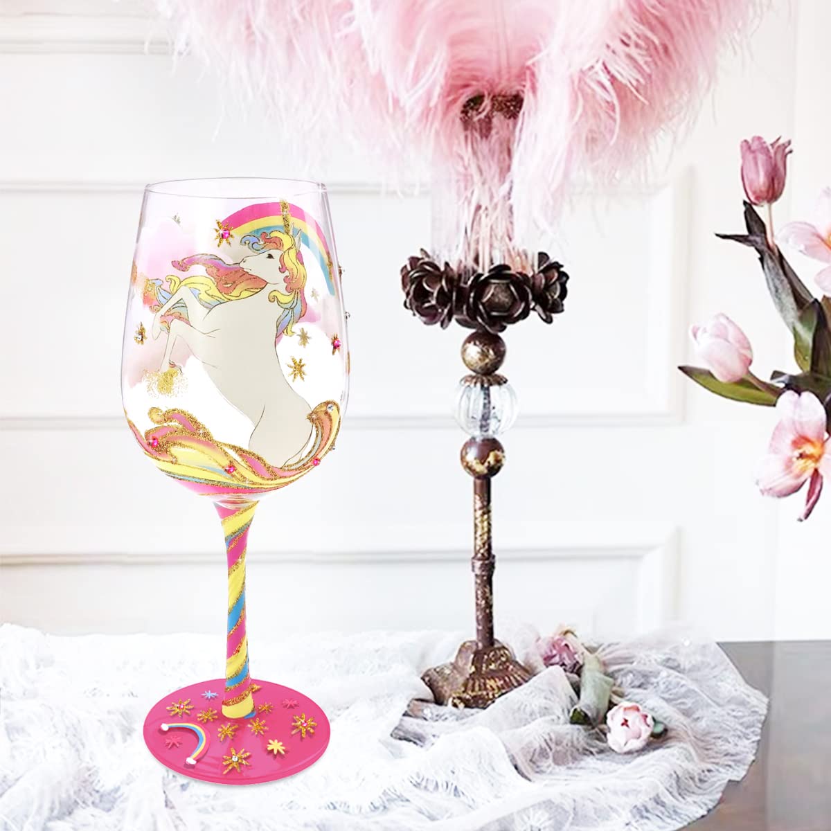 NymphFable Hand-painted Wine Glass Unicorn Gift for Adult Women Novelty Gift for Birthdays,Weddings,Valentine's Day,15 oz