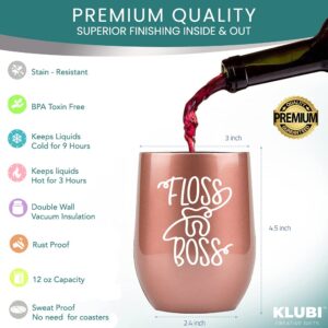 KLUBI Dental Assistant Gifts- Floss Boss 12oz Wine Tumbler or Coffee Mug - Funny Idea for Dentists, Women, Dental Hygiene, Glass, Men, Hygienist
