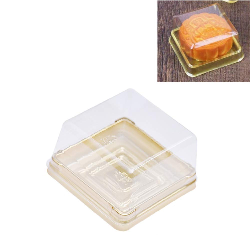 XIYUAN 50PACK Square Moon Cake Trays Mooncake Packaging Box Container Holder with Covers Plastic Transparent Baking Dessert Cake Boxes,Black