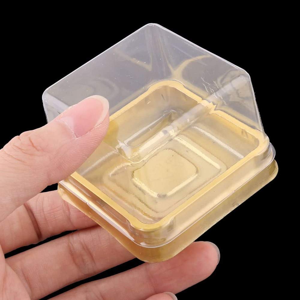 XIYUAN 50PACK Square Moon Cake Trays Mooncake Packaging Box Container Holder with Covers Plastic Transparent Baking Dessert Cake Boxes,Black