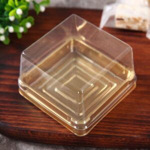 XIYUAN 50PACK Square Moon Cake Trays Mooncake Packaging Box Container Holder with Covers Plastic Transparent Baking Dessert Cake Boxes,Black