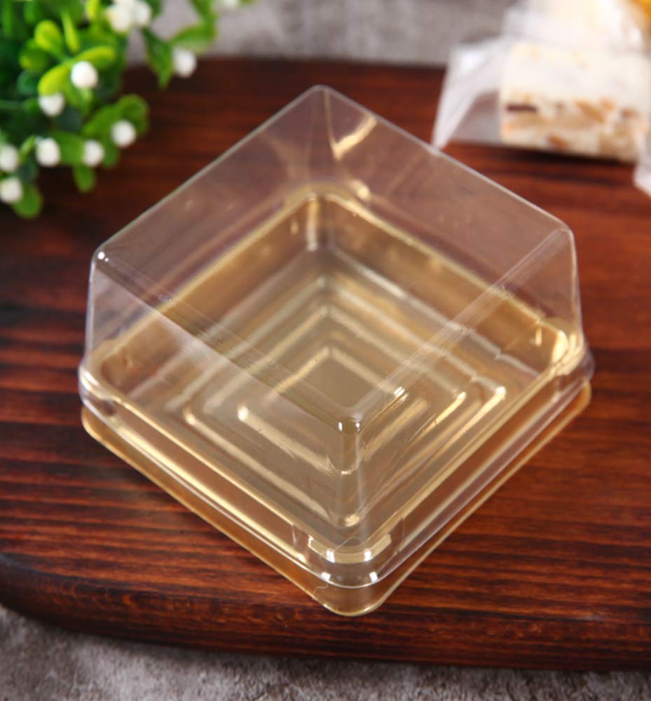 XIYUAN 50PACK Square Moon Cake Trays Mooncake Packaging Box Container Holder with Covers Plastic Transparent Baking Dessert Cake Boxes,Black