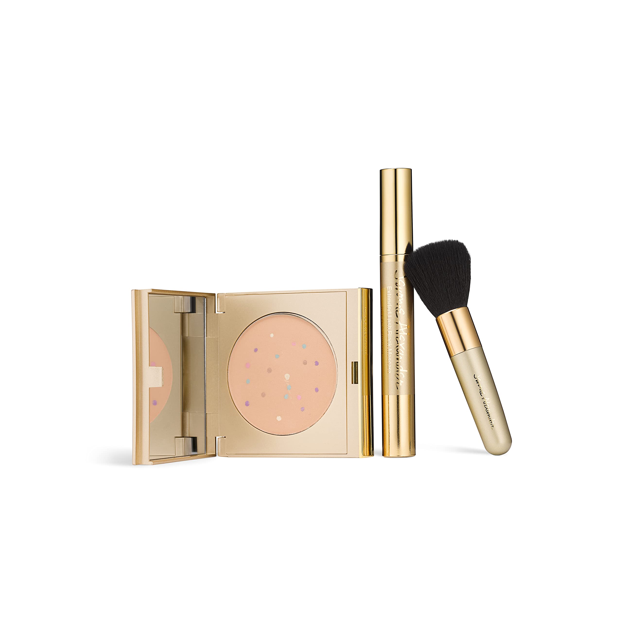 Jerome Alexander MagicMinerals Pressed Mineral Powder Set with Mirror Compact, Extending Lash Mascara, Professional Stubby Brush & Blending Sponge (Medium)