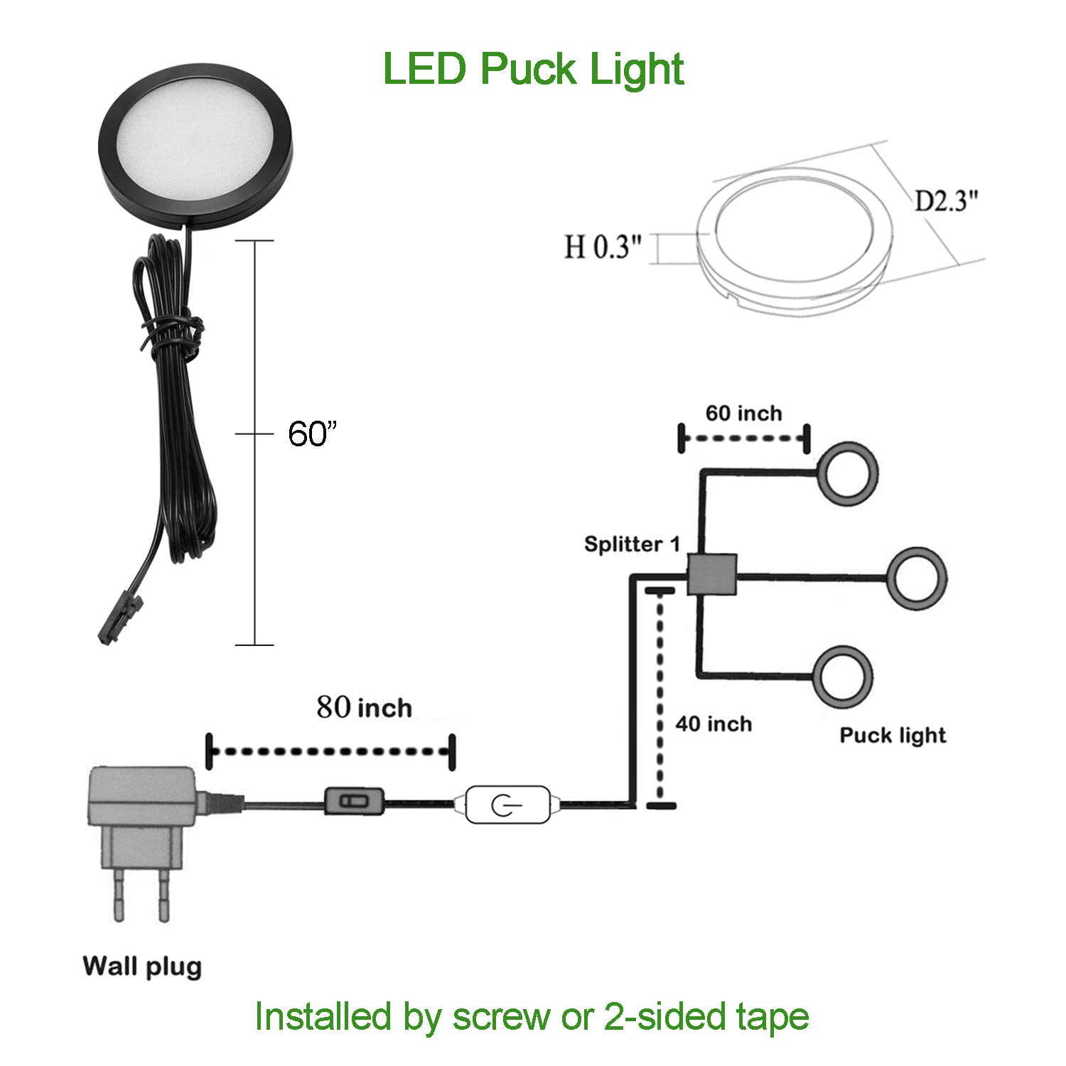 AIBOO Under Cabinet LED Black Cover Puck Lighting Kit with Touch Dimmer Switch for Kitchen Cupboard Closet Lighting (3 Lights,Warm White)