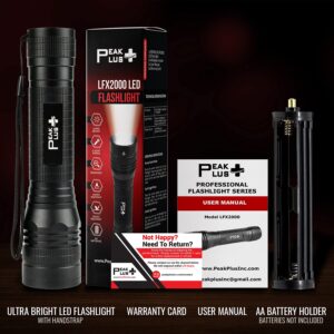 PeakPlus High Powered LED Flashlight LFX2000, Brightest High Lumen Light with 5 Modes, Zoomable and Water Resistant, Best Flashlights for Camping, Dog Walking and Emergency