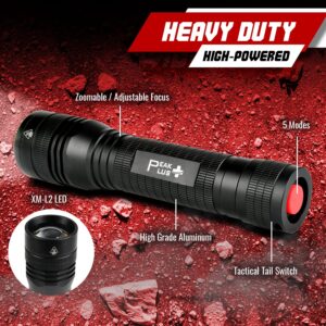 PeakPlus High Powered LED Flashlight LFX2000, Brightest High Lumen Light with 5 Modes, Zoomable and Water Resistant, Best Flashlights for Camping, Dog Walking and Emergency