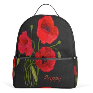 vintage poppy flower backpack school travel bag casual polyester daypack bookbag waterproof backpack purse for teen girls women kids college work outdoor