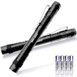 molaer pen light flashlight, 2-pack b16 led pocket penlight with clip, 3 lighting modes, small, mini, waterproof, great for camping, work, repair, emergency (4 × aaa battery included)