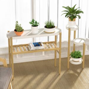 Wisuce Bamboo Shelf Indoor, 2 Tier Window Tall Stand Table for Multiple Plants