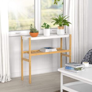 Wisuce Bamboo Shelf Indoor, 2 Tier Window Tall Stand Table for Multiple Plants