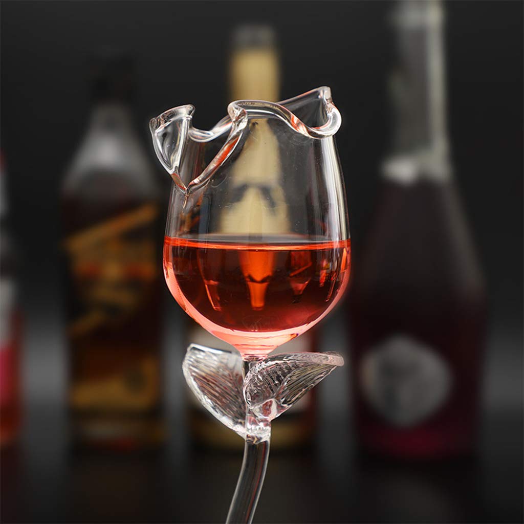 WEI EI Red Wine Glass,Rose Flower Shape Goblet Glasses 100ml Wine Glass