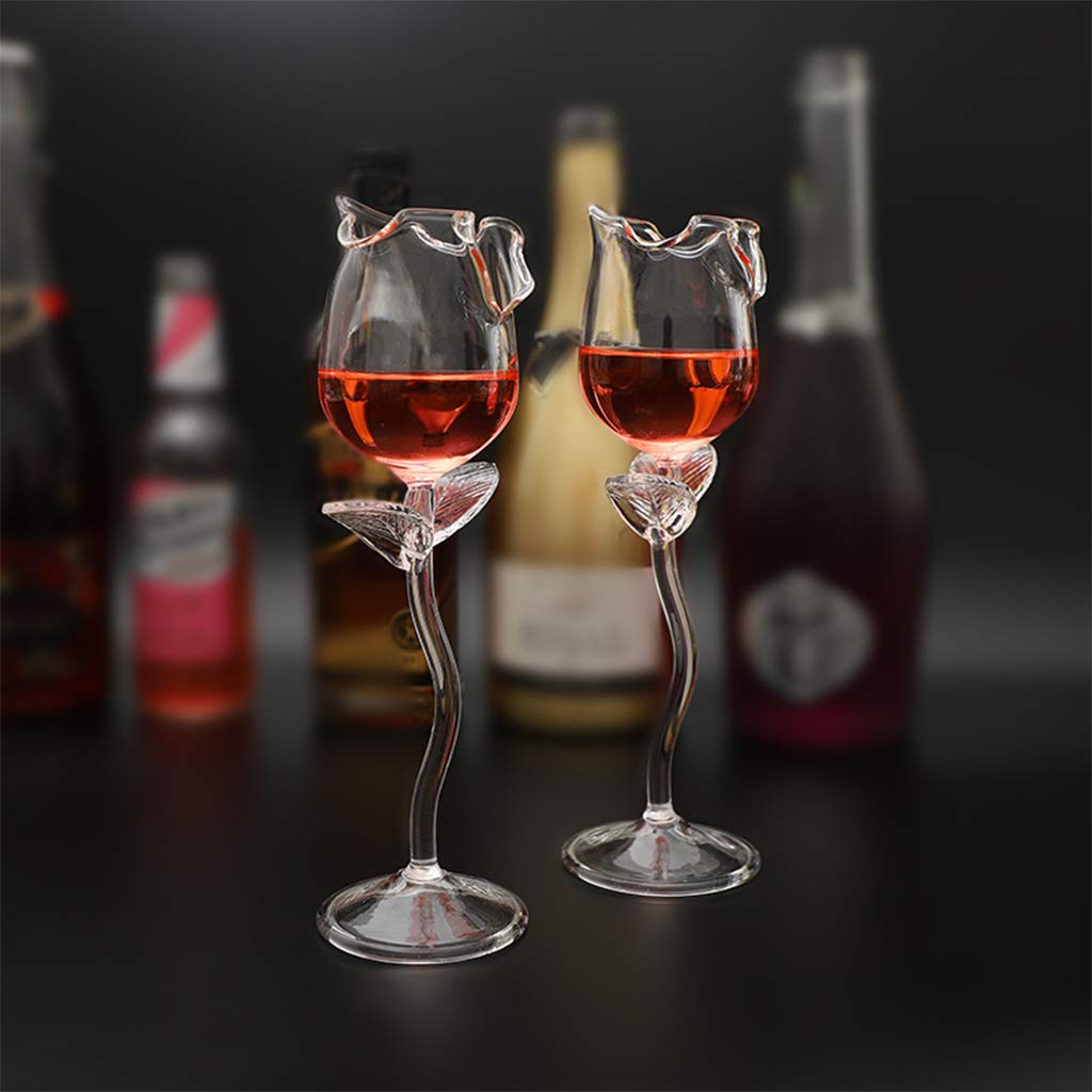 WEI EI Red Wine Glass,Rose Flower Shape Goblet Glasses 100ml Wine Glass