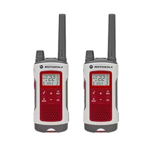 motorola solutions, portable frs, t482, talkabout, two-way radios, red cross, emergency preparedness, rechargeable, 22 channel, 35 mile, white w/red, 2 pack