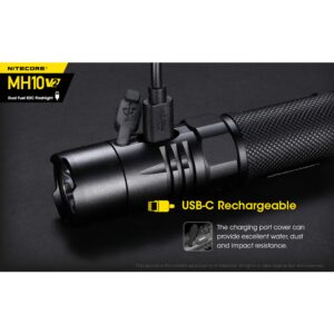 Nitecore MH10 v2 Rechargeable Flashlight, 1200 Lumen LED USB-C Fast Charging Side Switch Compact for EDC Pocket Carry with LumenTac Organizer