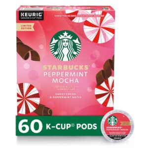 starbucks k-cup coffee pods, peppermint mocha naturally flavored coffee for keurig brewers, 100% arabica, limited edition holiday coffee, 6 boxes (60 pods total)