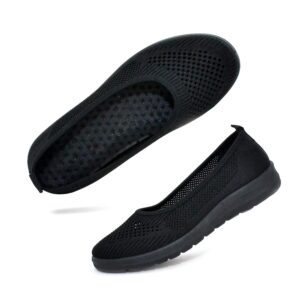 adeilisa walking shoes women slip on sneakers comfortable breathable knit flats,black 8