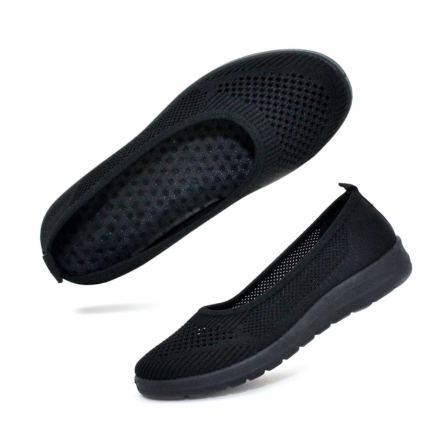 adeilisa Walking Shoes Women Slip On Sneakers Comfortable Breathable Knit Flats,Black 8