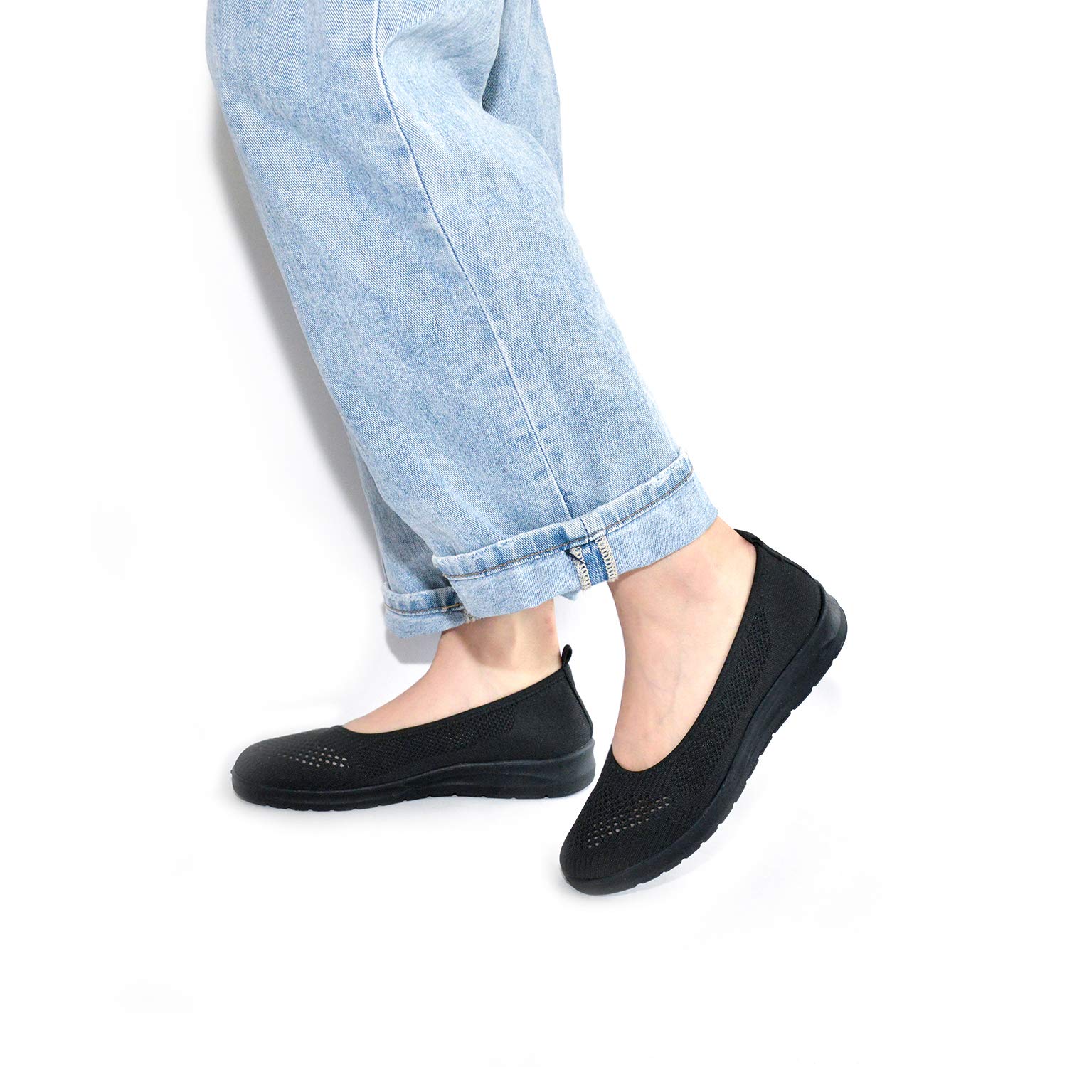 adeilisa Walking Shoes Women Slip On Sneakers Comfortable Breathable Knit Flats,Black 8