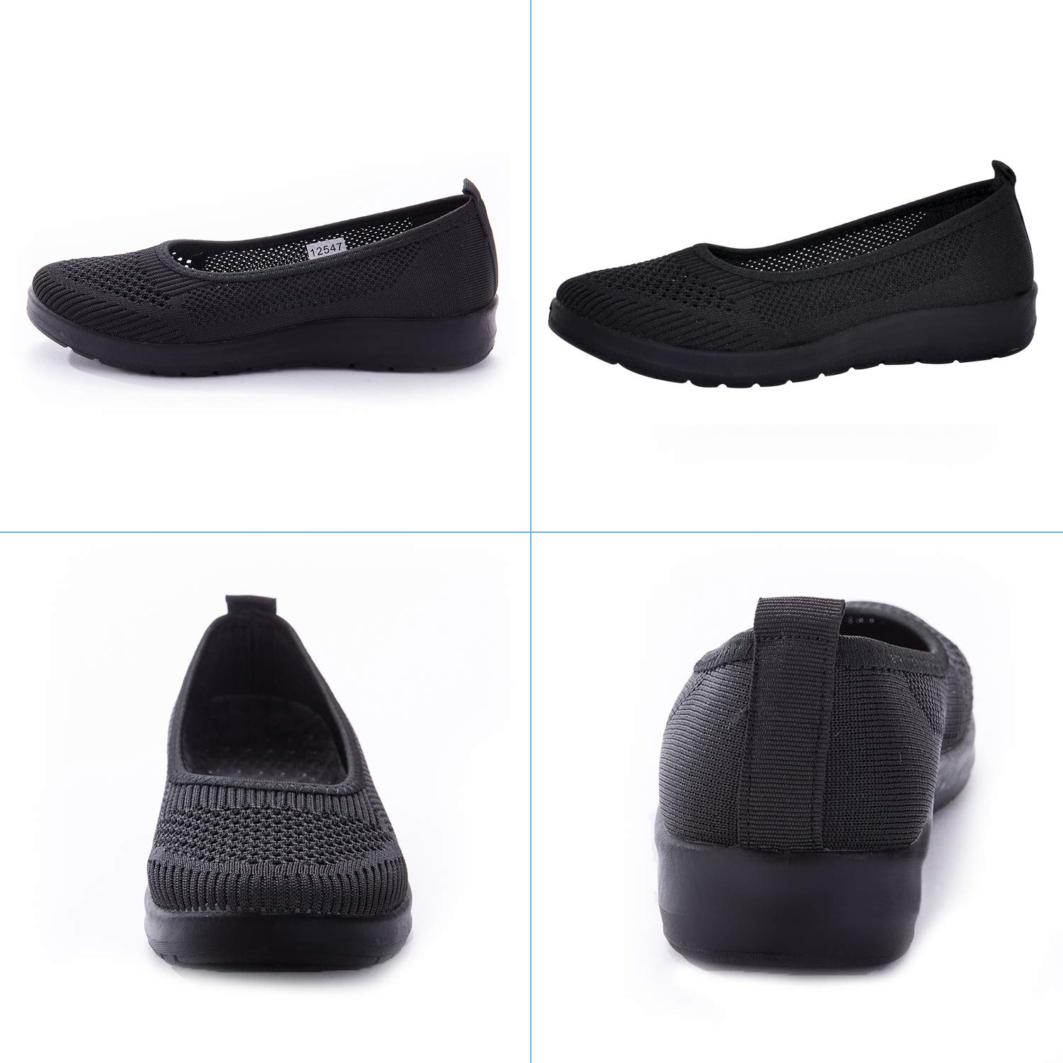 adeilisa Walking Shoes Women Slip On Sneakers Comfortable Breathable Knit Flats,Black 8
