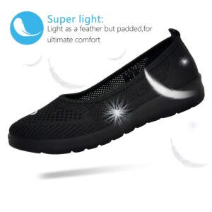 adeilisa Walking Shoes Women Slip On Sneakers Comfortable Breathable Knit Flats,Black 8