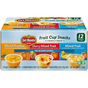 del monte fruit cup snacks, family pack, no sugar added, 12-pack, 4 oz variety pack