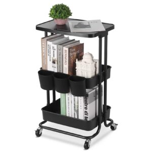 johgee multifunctional rolling cart, black, portable, sturdy, 17"l x 12.6"w x 29.5"h