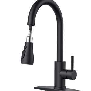 FORIOUS Black Kitchen Faucet, 304 Stainless Steel Kitchen Faucet with Pull Down Sprayer, Commercial Utility Pull Out Sink Faucet, Single Handle High Arc Kitchen Sink Faucets for RV, Laundry, Bar