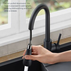 FORIOUS Black Kitchen Faucet, 304 Stainless Steel Kitchen Faucet with Pull Down Sprayer, Commercial Utility Pull Out Sink Faucet, Single Handle High Arc Kitchen Sink Faucets for RV, Laundry, Bar