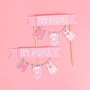 It's a Girl Pink New Born Baby Cake Topper Baby Cloth Cake Topper Flag Cupcake Topper for Girl Birthday Party Decoration Baby Shower Favors