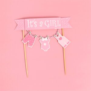 It's a Girl Pink New Born Baby Cake Topper Baby Cloth Cake Topper Flag Cupcake Topper for Girl Birthday Party Decoration Baby Shower Favors