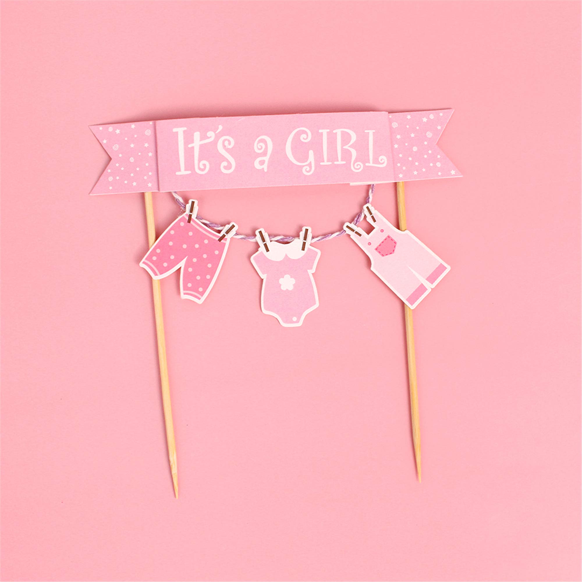 It's a Girl Pink New Born Baby Cake Topper Baby Cloth Cake Topper Flag Cupcake Topper for Girl Birthday Party Decoration Baby Shower Favors