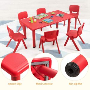 Costzon Kids Table and Chair Set, 6 Pcs Stackable Chairs, 47 x 23.5 Inch Rectangular Plastic Activity Table Set for Children Reading Drawing Playing Snack Time, Toddler School Furniture (Red)