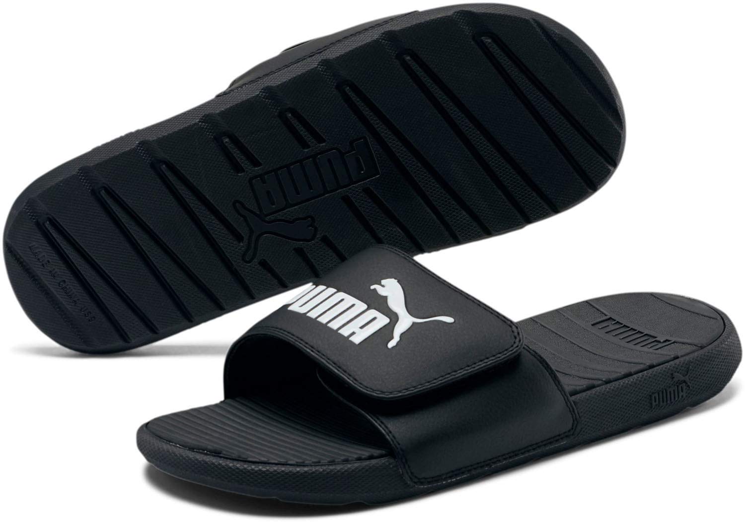 PUMA Men's COOL CAT 2.0 ALTERNATIVE CLOSURE Slide Sandals, Puma Black-Puma White, 10