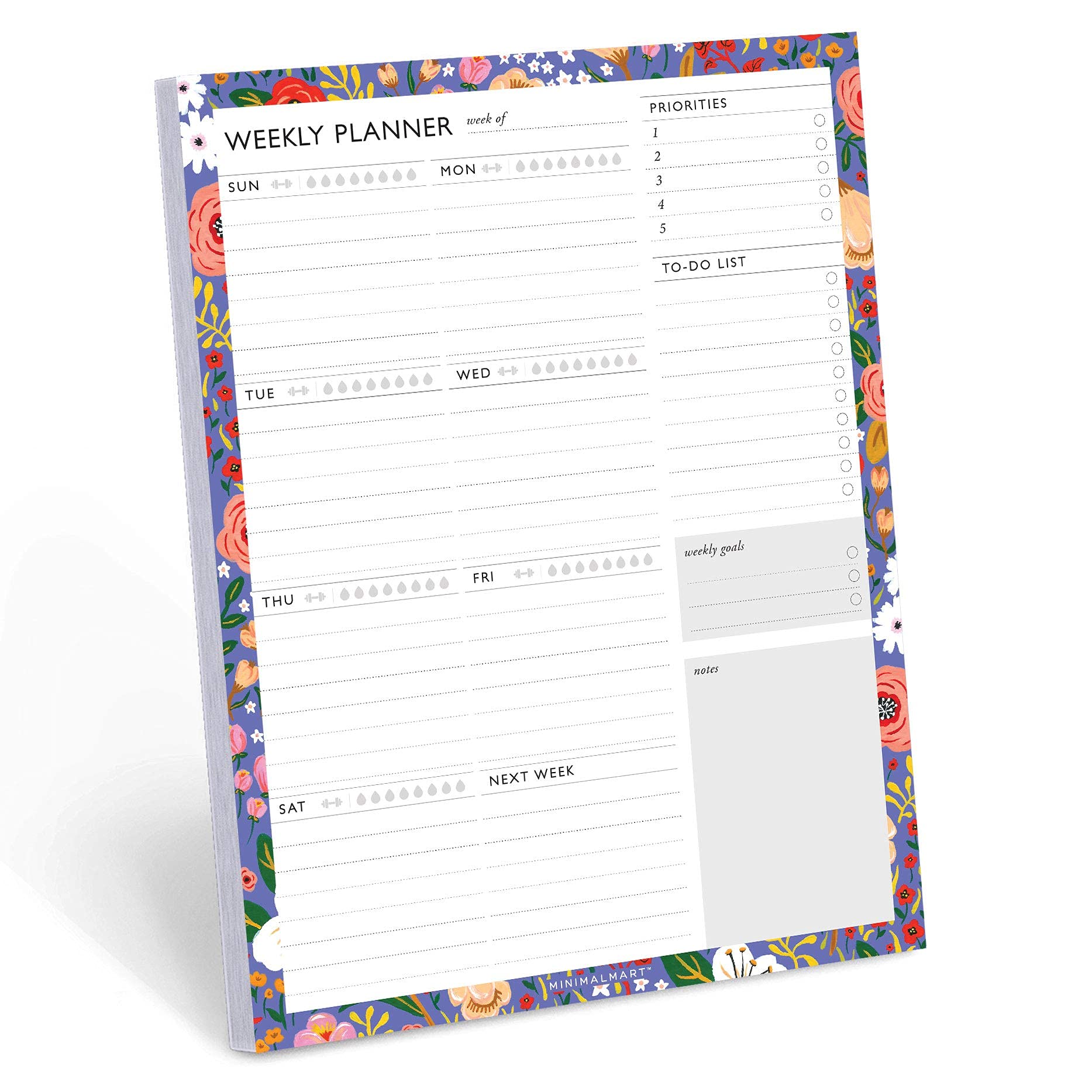 Minimalmart Weekly Planner with 52 Undated 8.5 x 11 Tear-Off Sheets, Floral Weekly Vibrant Calendar, Organizer, Scheduler, Productivity Tracker, Priority Task, Weekly Goal, to-do List