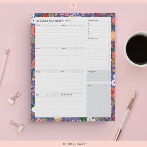 Minimalmart Weekly Planner with 52 Undated 8.5 x 11 Tear-Off Sheets, Floral Weekly Vibrant Calendar, Organizer, Scheduler, Productivity Tracker, Priority Task, Weekly Goal, to-do List