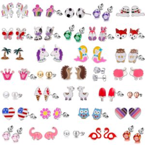 nickel free kids animal earrings for girls hypoallergenic pack - cute heart shape birthday gifts for teens 10 11 12 13 year old girl