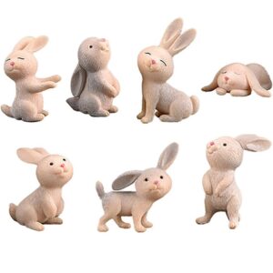 maomia 7 pcs rabbit figures for kids, animal toys set cake toppers, rabbit fairy garden miniature figurines collection playset for christmas birthday gift desk decoration