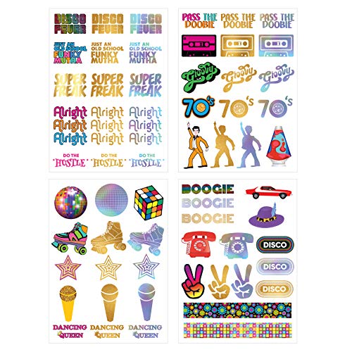 Disco Temporary Tattoo Set (4 Pages) - 1970s Retro Party Decorations, Supplies and Gifts