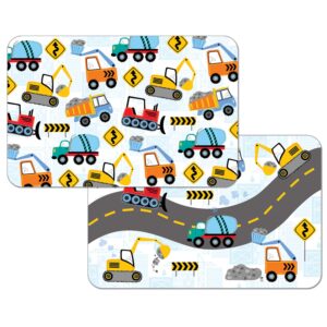 first dawn wipe-clean hello little one reversible decofoam placemats, kids construction trucks, set of 2, made in the usa