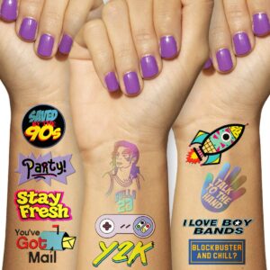 throwback 90s theme temporary tattoos (5 pages) - funny 1990's theme party decoration, favors & supplies multicolor