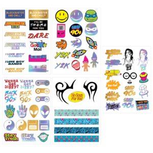 Throwback 90s Theme Temporary Tattoos (5 Pages) - Funny 1990's Theme Party Decoration, Favors & Supplies multicolor