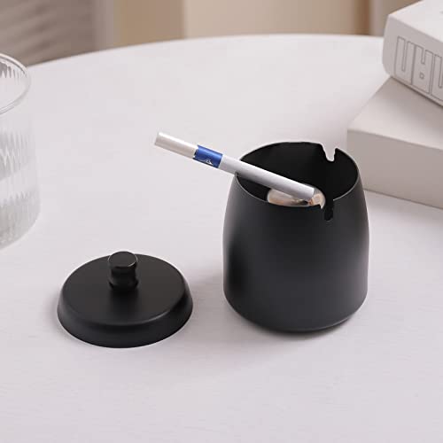 Small Outdoor Ashtray with Lid for Cigarette, Smokeless Stainless Steel Ash Tray, Smell Proof Windproof Ashtrays for Outside Patio Home Office Tabletop, Odorless Car Ashtrays(2.99"x2.68"x2.95")